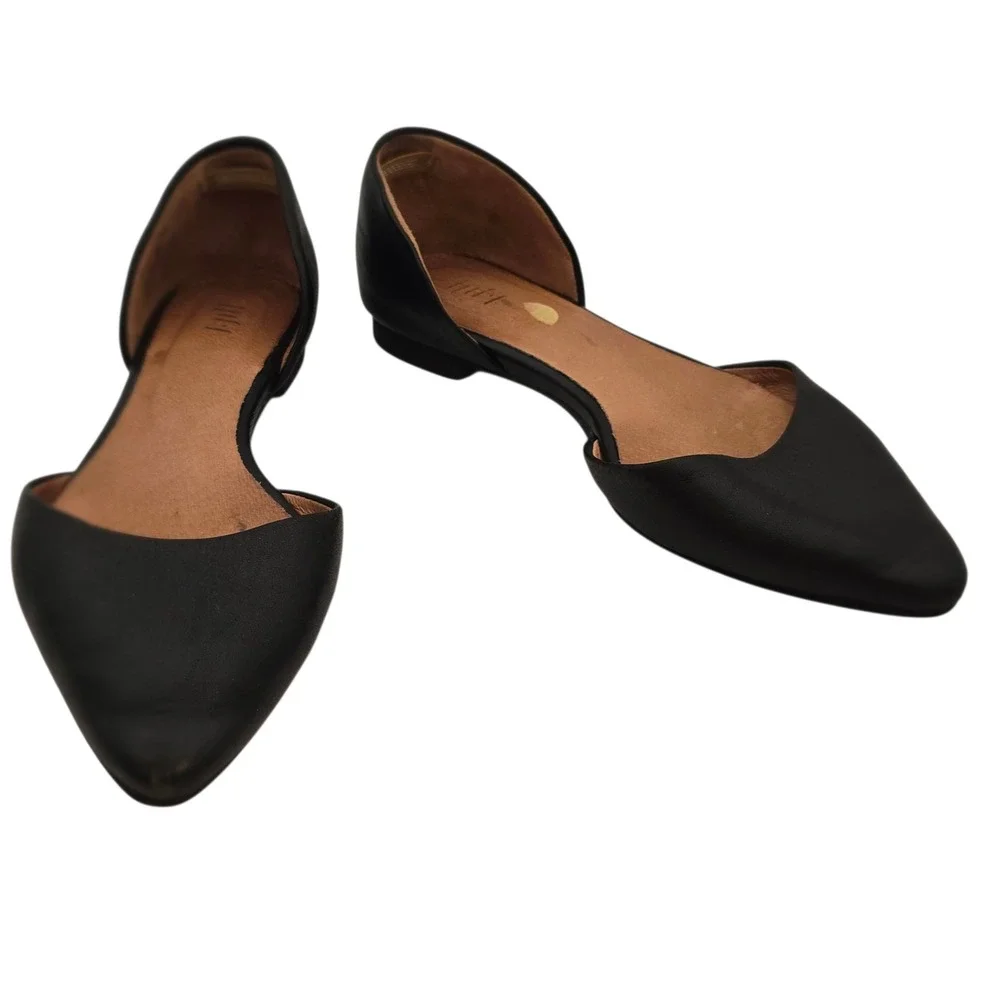 J.Jill Black Leather Pointed Toe Minimalist D'Orsay Flats 6.5 Women's Shoes Work